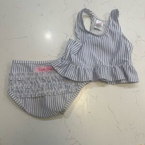 Ruffle Butts Blue Striped Kids Swimsuit Set
